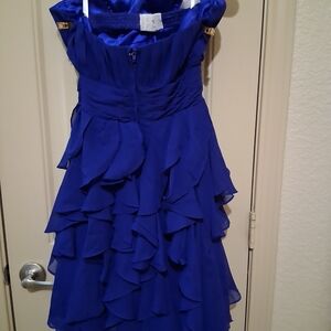 Strapless Ruffle Evening Dress in Cobalt Blue